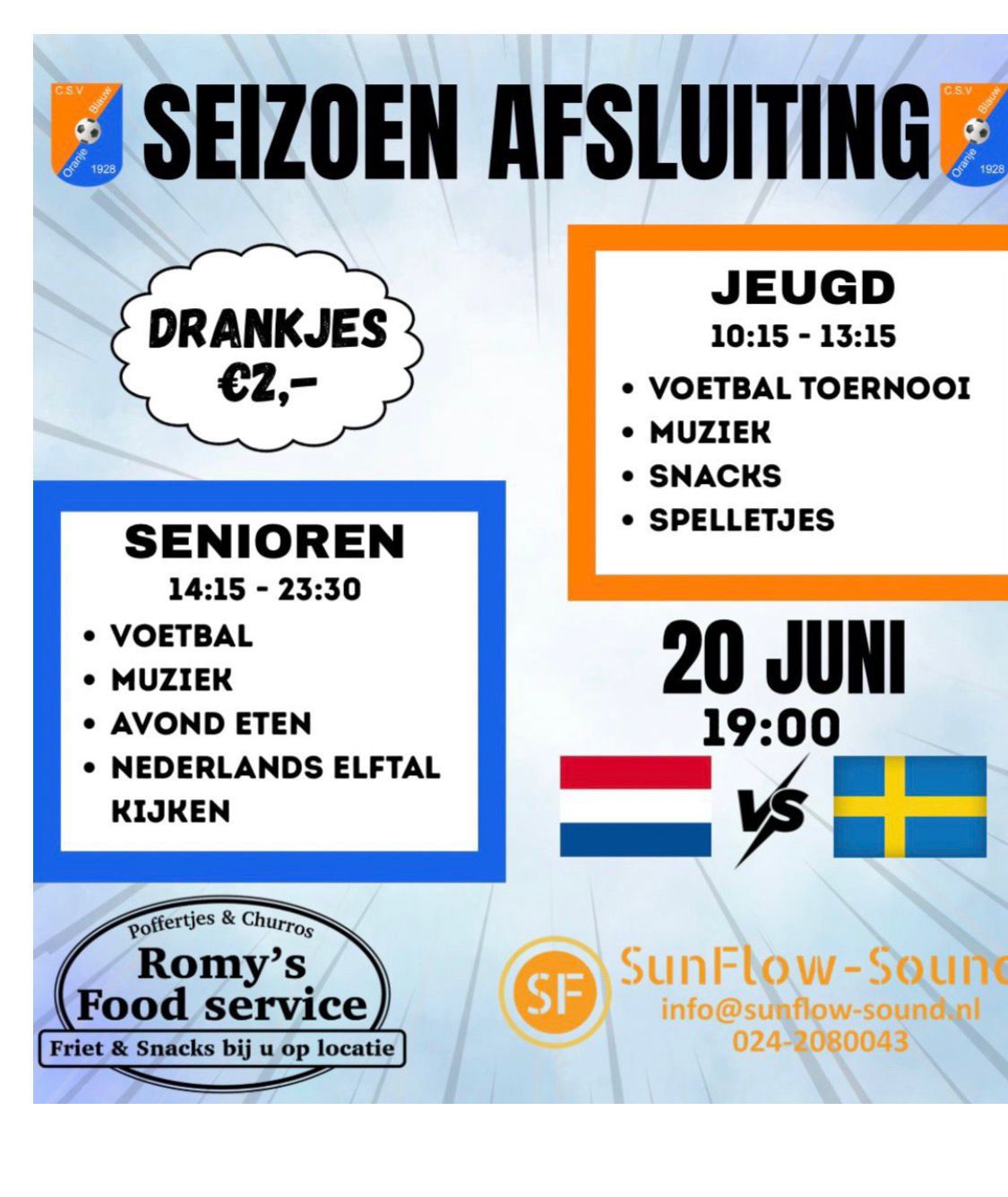 Seizoen afsluiting zaterdag 20 juni